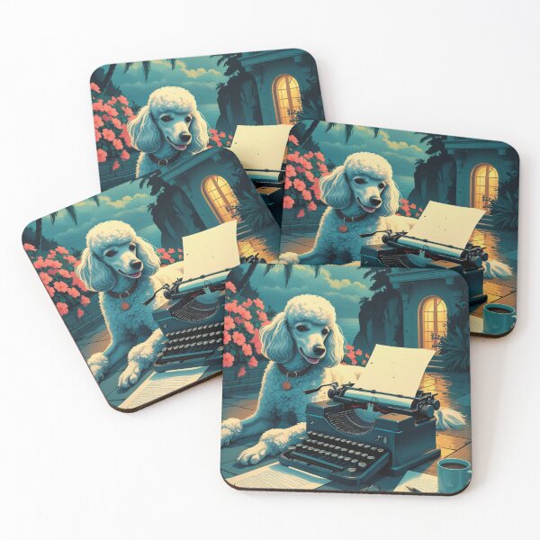 Item preview, Poodle Dog with glossy fur and a gentleman vintage typewriter designed and sold by mcinnesstore.