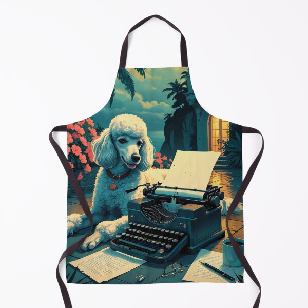 Artikelvorschau, Pudelhund mit glänzendem Fell und einer Gentleman-Vintage-Schreibmaschine entworfen und verkauft von mcinnesstore.