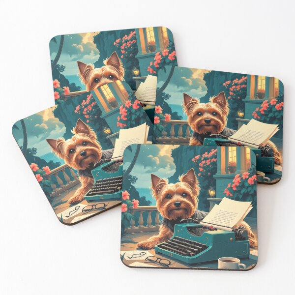 Item preview, Yorkshire Terrier Dog with glossy fur and a gentleman vintage typewriter designed and sold by mcinnesstore.