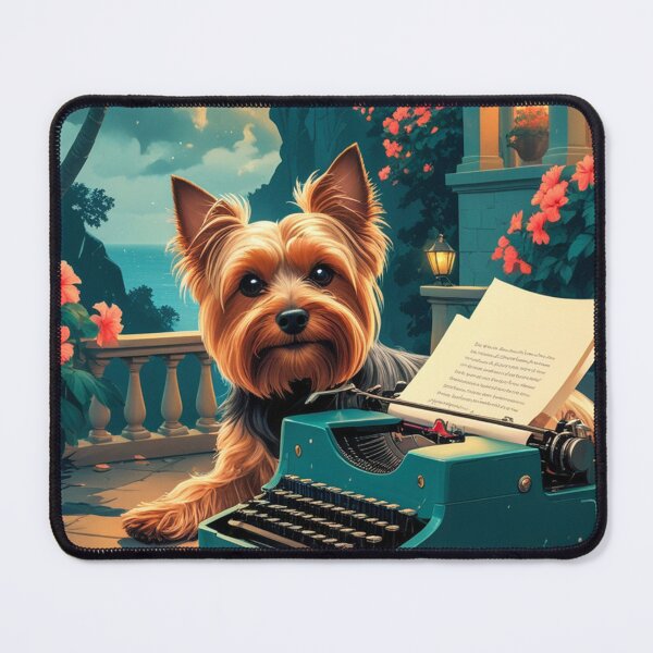 Item preview, Yorkshire Terrier Dog with glossy fur and a gentleman vintage typewriter designed and sold by mcinnesstore.