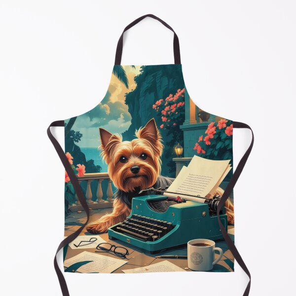 Item preview, Yorkshire Terrier Dog with glossy fur and a gentleman vintage typewriter designed and sold by mcinnesstore.