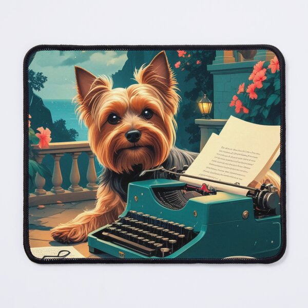 Item preview, Yorkshire Terrier Dog with glossy fur and a gentleman vintage typewriter designed and sold by mcinnesstore.
