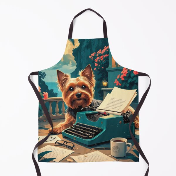 Item preview, Yorkshire Terrier Dog with glossy fur and a gentleman vintage typewriter designed and sold by mcinnesstore.
