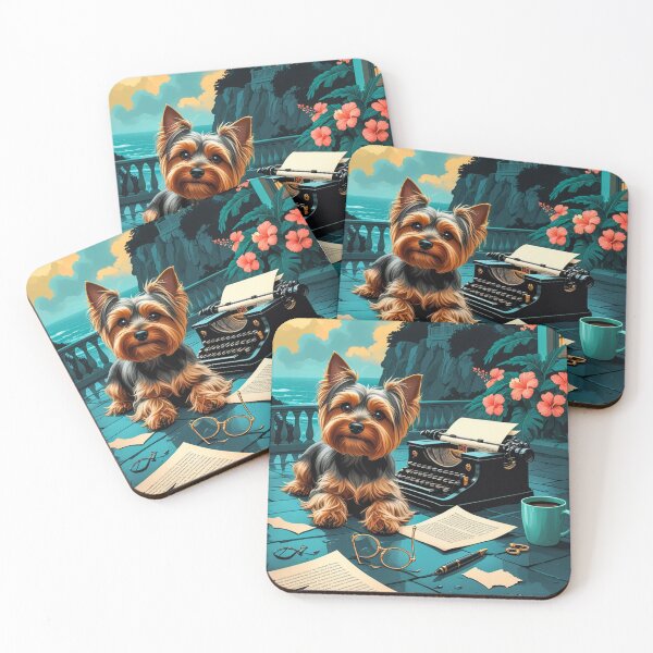 Item preview, Yorkshire Terrier Dog with glossy fur and a gentleman vintage typewriter designed and sold by mcinnesstore.