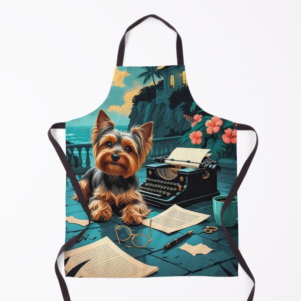 Item preview, Yorkshire Terrier Dog with glossy fur and a gentleman vintage typewriter designed and sold by mcinnesstore.
