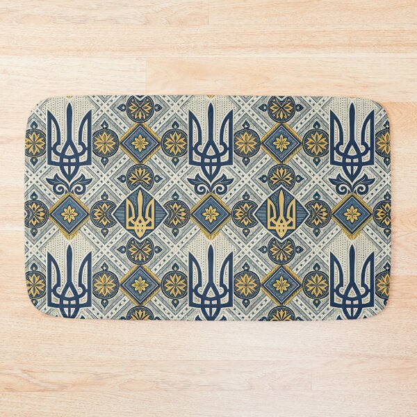 Item preview, Ukrainian Tryzub with Traditional Folk Pattern in Blue and Yellow. designed and sold by RGShirtWorks.