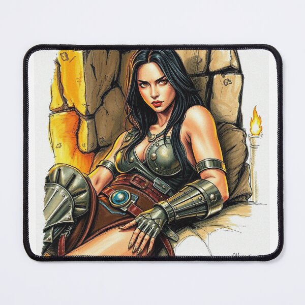 Item preview, Resting Warrior woman in armor fantasy art designed and sold by Vintage Designs +.