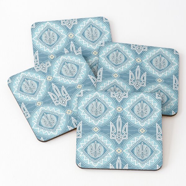 Item preview, Ukrainian Tryzub Emblem in Folk Art Pattern with Blue Tones. designed and sold by RGShirtWorks.