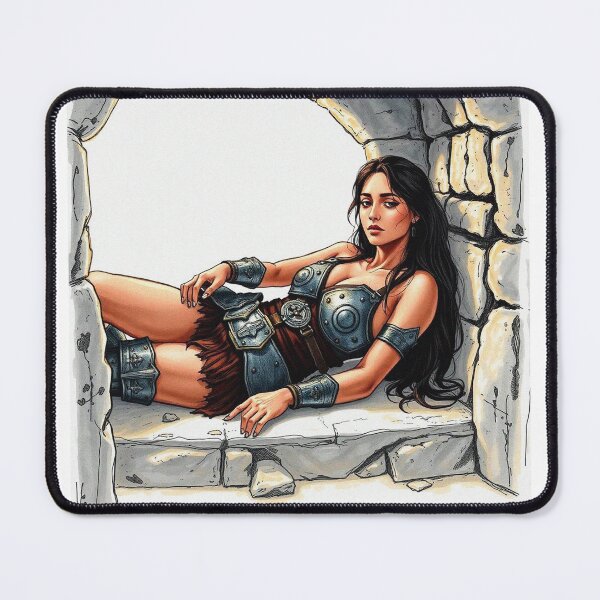Item preview, Resting Warrior woman in armor fantasy art designed and sold by Vintage Designs +.