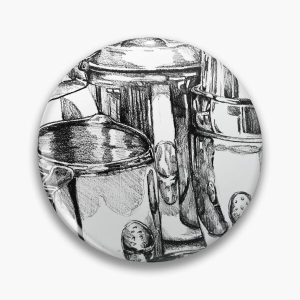 Artikelvorschau, Kohle-Stillleben-Druck mit metallischen Objekten entworfen und verkauft von Inkorama.