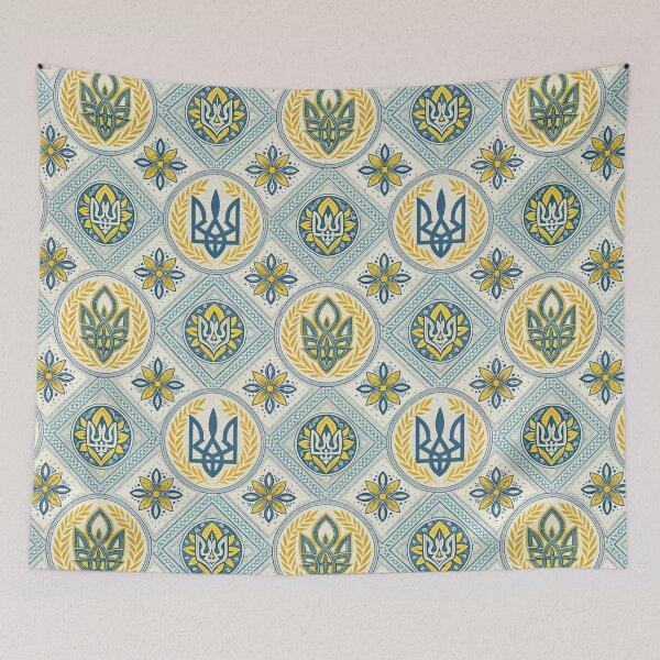 Item preview, Seamless Ukrainian Trident Pattern with Folk Art Floral Motifs. designed and sold by RGShirtWorks.