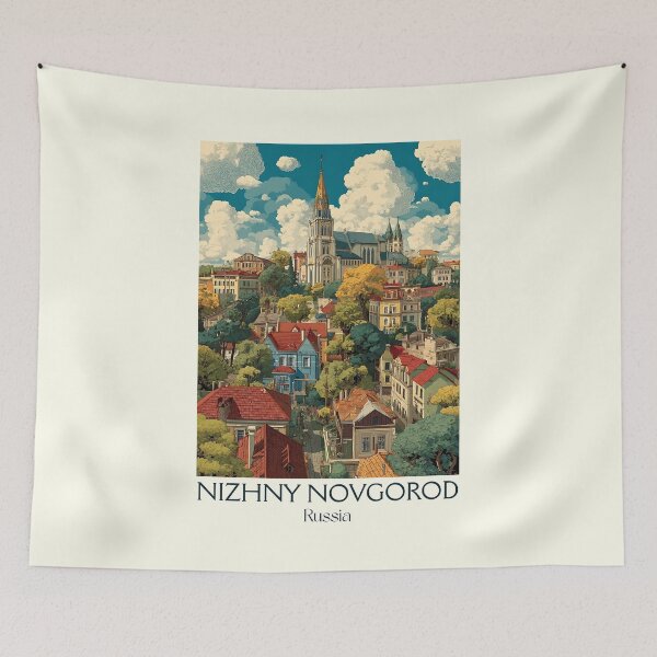 Item preview, Nizhny Novgorod Colorful Hilltop City Above River Travel Print	 designed and sold by TuncGK.