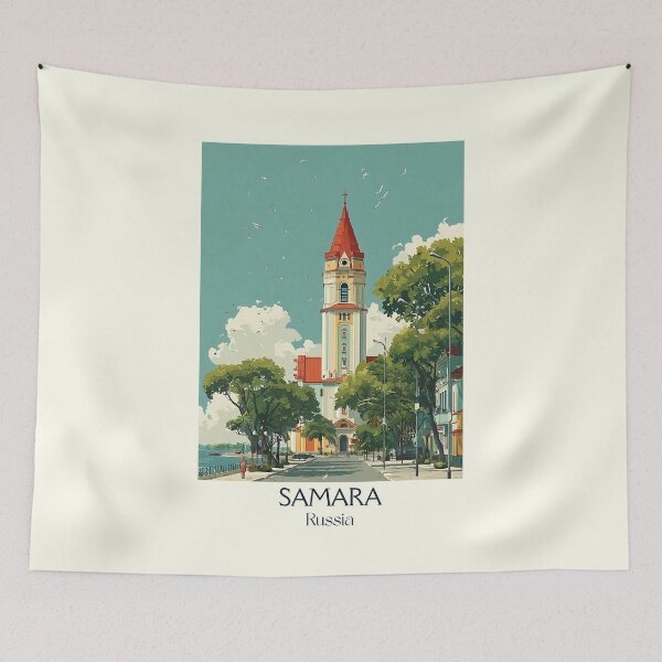 Item preview, Samara Riverside Church and Lush Trees Travel Poster	 designed and sold by TuncGK.