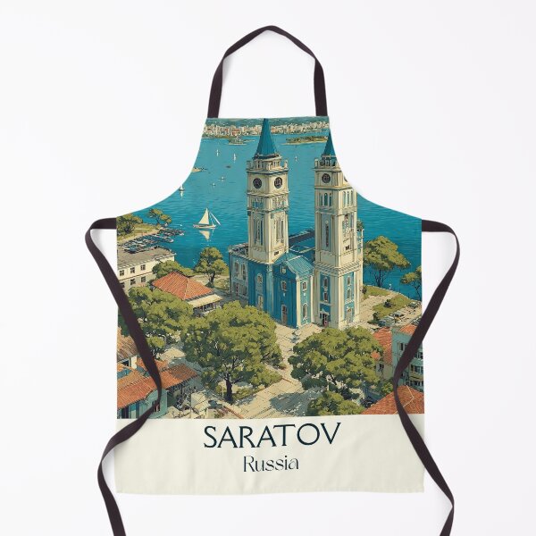 Item preview, Saratov Blue Spires and Waterfront View Retro Poster designed and sold by TuncGK.