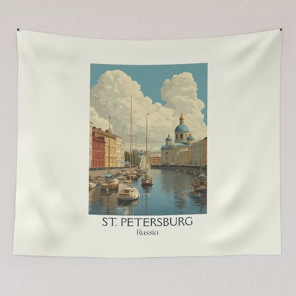 Item preview, St. Petersburg Grand Domes and Neva Reflection Travel Poster	 designed and sold by TuncGK.