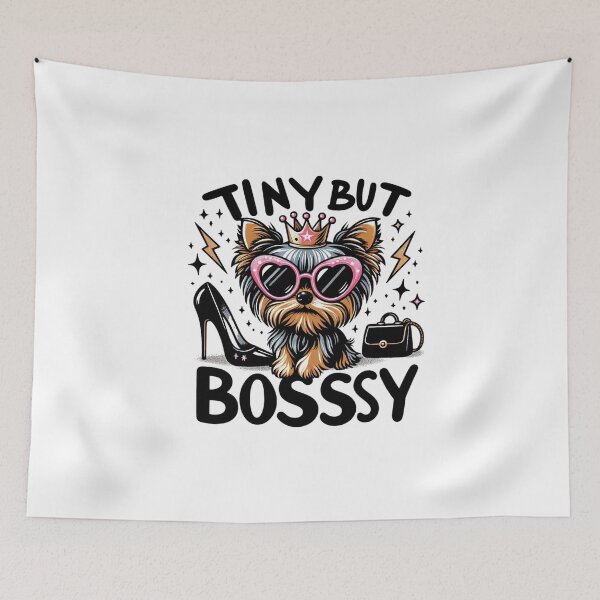 Item preview, Tiny But Bossy – Glam Yorkie with Crown & Sparkles designed and sold by dogslover22.