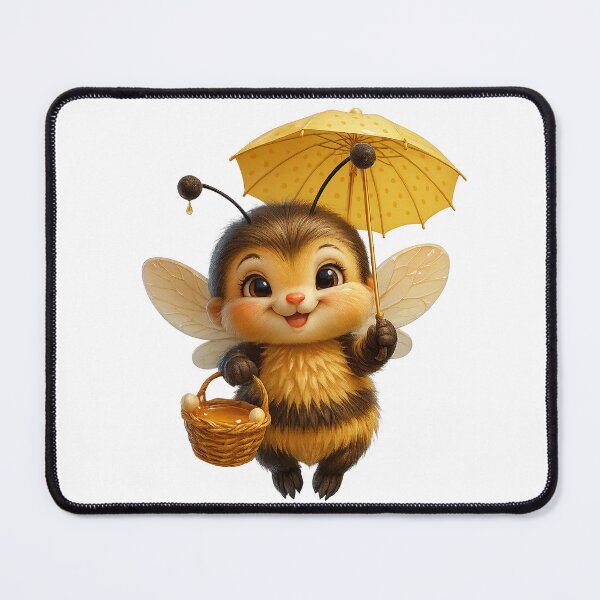 Item preview, Adorable 3D Bee with Honey Basket and Umbrella – Cute Anime Style designed and sold by NeonCore.