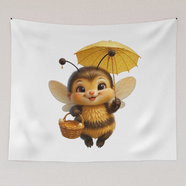 Item preview, Adorable 3D Bee with Honey Basket and Umbrella – Cute Anime Style designed and sold by NeonCore.