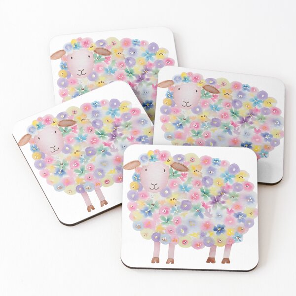 Artikelvorschau, Pastellfarbenes Blumenschaf – Niedliche Aquarell-Lamm-Illustration für Kinderzimmer & Geschenke entworfen und verkauft von Aknarin Thika.