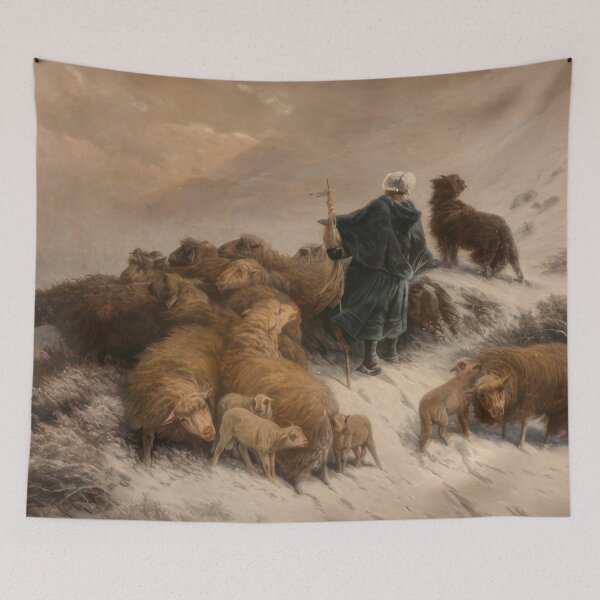 Item preview, A Shepherd and Flock in the Snow - Romanticism, Naturalism by August Friedrich Schenck designed and sold by GabyddAlessandr.