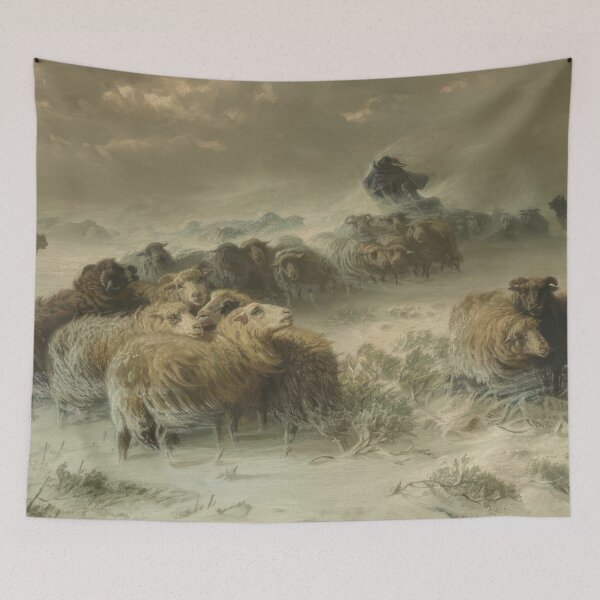 Item preview, A Shepherd with His Flock in a Snowstorm - Romanticism, Naturalism by August Friedrich Schenck designed and sold by GabyddAlessandr.