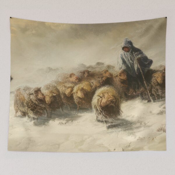 Item preview, FLOCK OF SHEEP IN THE SNOW - Romanticism, Naturalism by August Friedrich Schenck designed and sold by GabyddAlessandr.