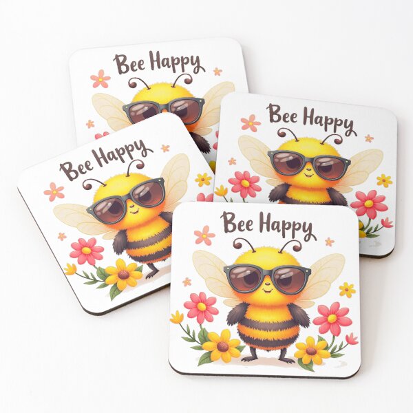 Item preview,  Bee Happy, cute bee with sunglasses and flowers designed and sold by nicnacc.