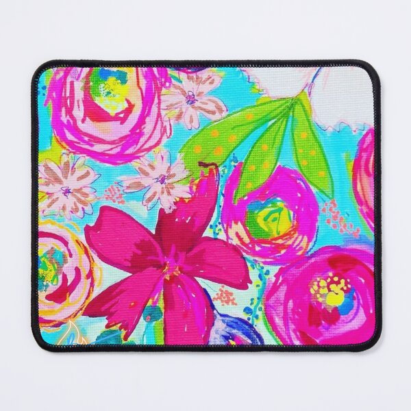 Item preview, Fuchsia and pale pink flowers on a turquoise background designed and sold by berelartiste.