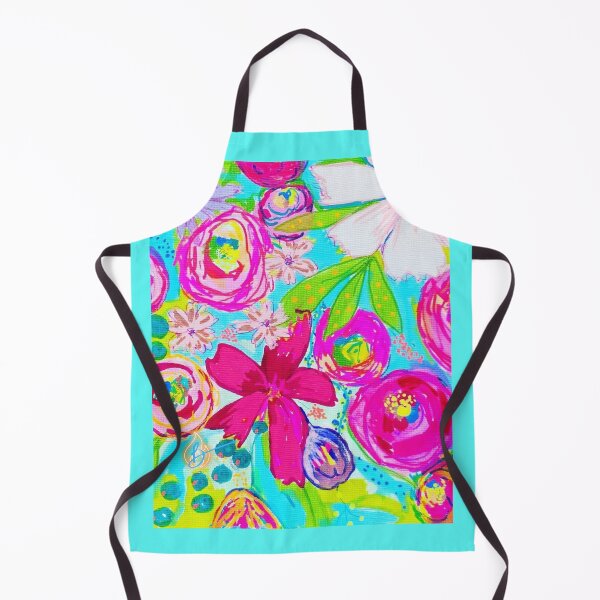 Item preview, Fuchsia and pale pink flowers on a turquoise background designed and sold by berelartiste.