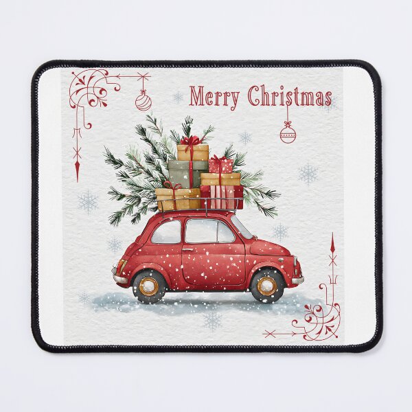 Item preview, Vintage Red Car with Christmas Gifts and Pine Tree — Merry Christmas designed and sold by HannaArtHeart.
