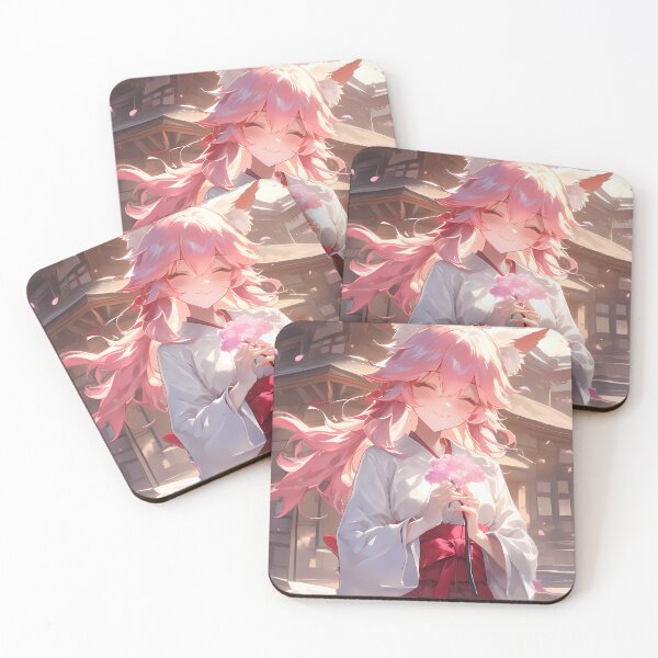 Item preview, Tamamo no Mae Caster Fox Girl Pink Hair Shrine Original Anime Cherry Blossom Smile designed and sold by earlobejerk.