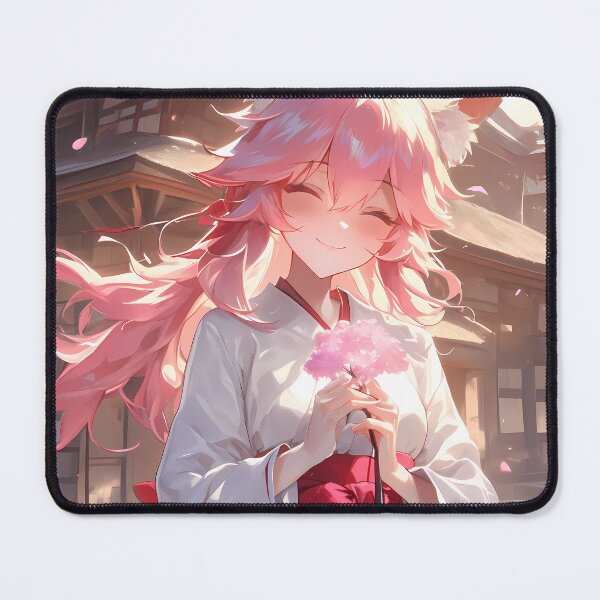 Item preview, Tamamo no Mae Caster Fox Girl Pink Hair Shrine Original Anime Cherry Blossom Smile designed and sold by earlobejerk.
