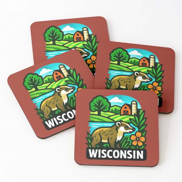 Item preview, Wisconsin USA - Badger & Dairy Farm Scene designed and sold by Myra365Art.