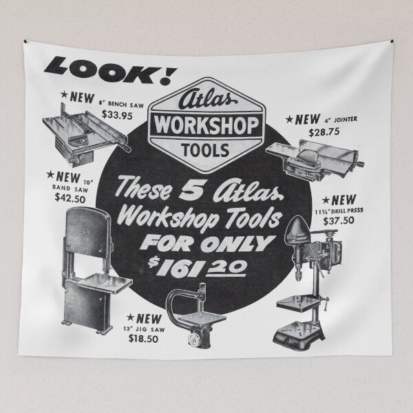 Item preview, 1951 Multi-Tool Workstation Vintage Advert - Retro Workshop Equipment Poster designed and sold by taspaul.