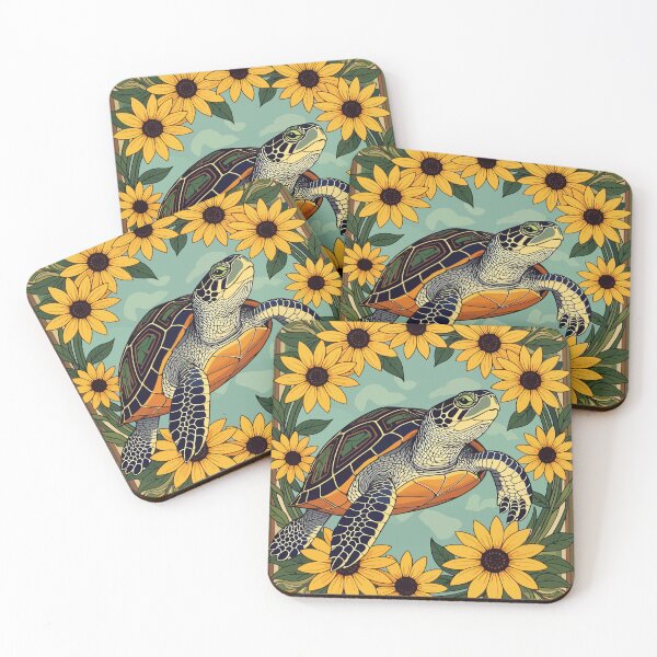 Item preview, Small Turtle And Black-Eyed Daisy Flowers designed and sold by taiche.
