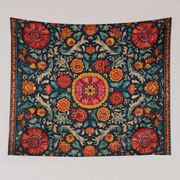 Item preview, Uzbekistan Neem Embroidery Floral Carpet designed and sold by GrinGalore.