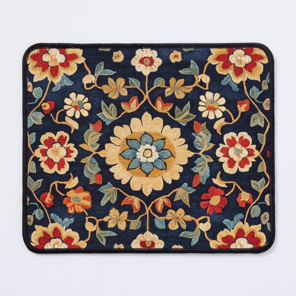 Item preview, Uzbekistan Neem Embroidery Floral Blue Carpet designed and sold by GrinGalore.