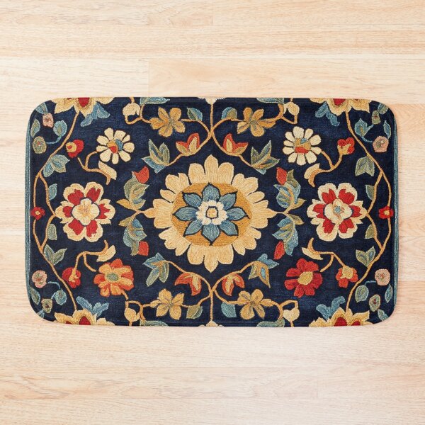 Item preview, Uzbekistan Neem Embroidery Floral Blue Carpet designed and sold by GrinGalore.
