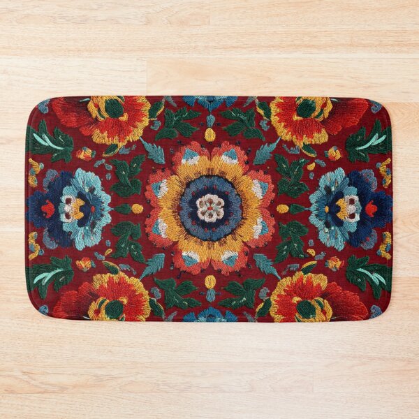 Item preview, Uzbekistan Neem Embroidery Flowers Red Carpet designed and sold by GrinGalore.