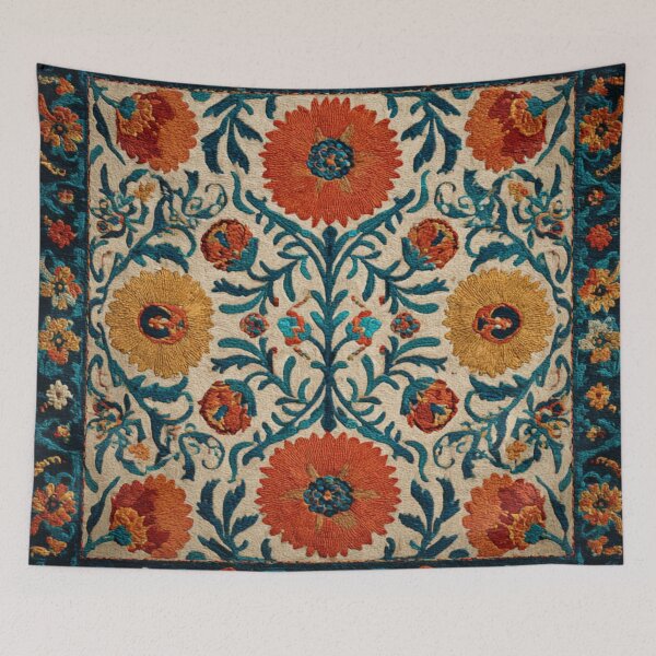 Item preview, Uzbekistan Neem Embroidery Floral Traditional Carpet designed and sold by GrinGalore.