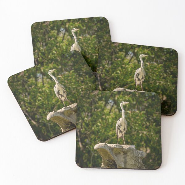 Item preview, Grey heron perched on a stone fountain sculpture designed and sold by bailey-cooper.
