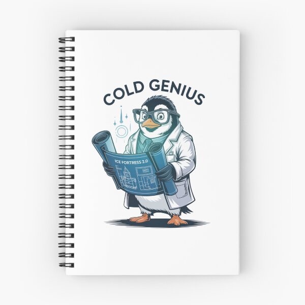 Item preview, Cold Genius – Scientist Penguin Blueprint Cartoon designed and sold by ArtByYunus.