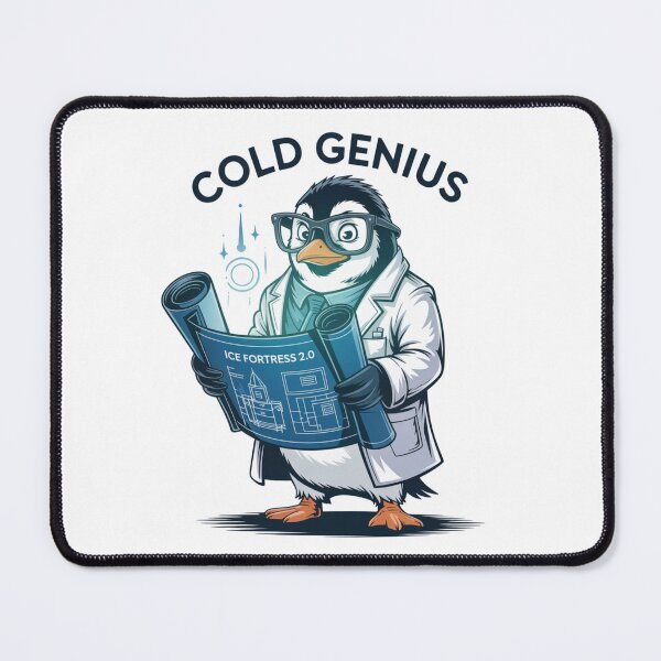 Item preview, Cold Genius – Scientist Penguin Blueprint Cartoon designed and sold by ArtByYunus.