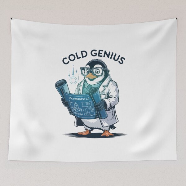 Item preview, Cold Genius – Scientist Penguin Blueprint Cartoon designed and sold by ArtByYunus.