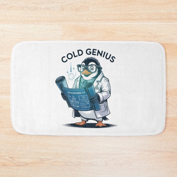 Item preview, Cold Genius – Scientist Penguin Blueprint Cartoon designed and sold by ArtByYunus.