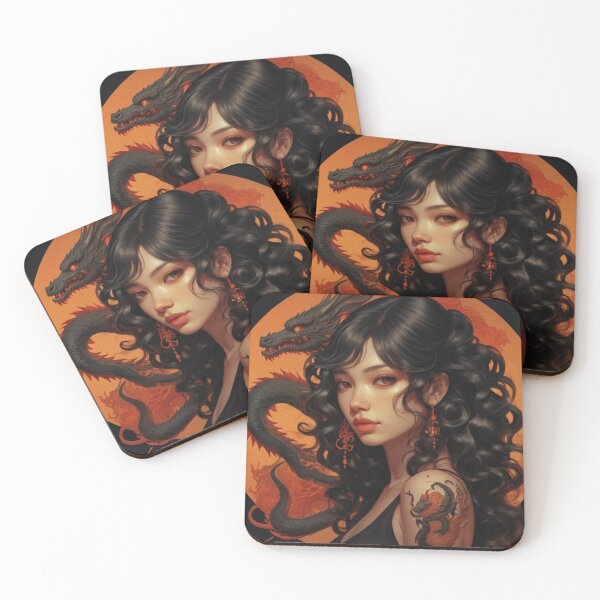 Item preview, Fire and Elegance – Asian-Inspired Dragon Art with Mysterious Woman designed and sold by Andrejopt2014.