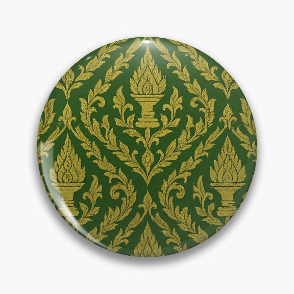 Item preview, Seamless "Poom Khao Bin" Thai Traditional Textile Pattern – Gold on Green designed and sold by Korn & Q.