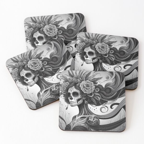 Item preview, Catrinas Black and Gray Sugar Skull Art — Day of the Dead Illustration designed and sold by  Ojo de Lilith.