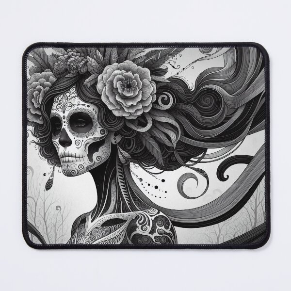 Item preview, Catrinas Black and Gray Sugar Skull Art — Day of the Dead Illustration designed and sold by Ojo de Lilith.