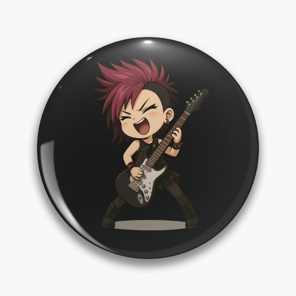 Item preview, Funny chibi girl playing electric guitar – Punk hairstyle, oversized guitar, striking a rockstar pose. designed and sold by ColorSplash123.